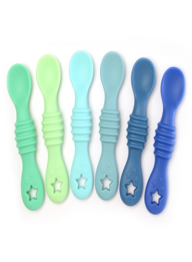 PrimaStella Little Dippers - First Stage Silicone Baby Spoon 6 Pack (Seaside Palette) - Image 1